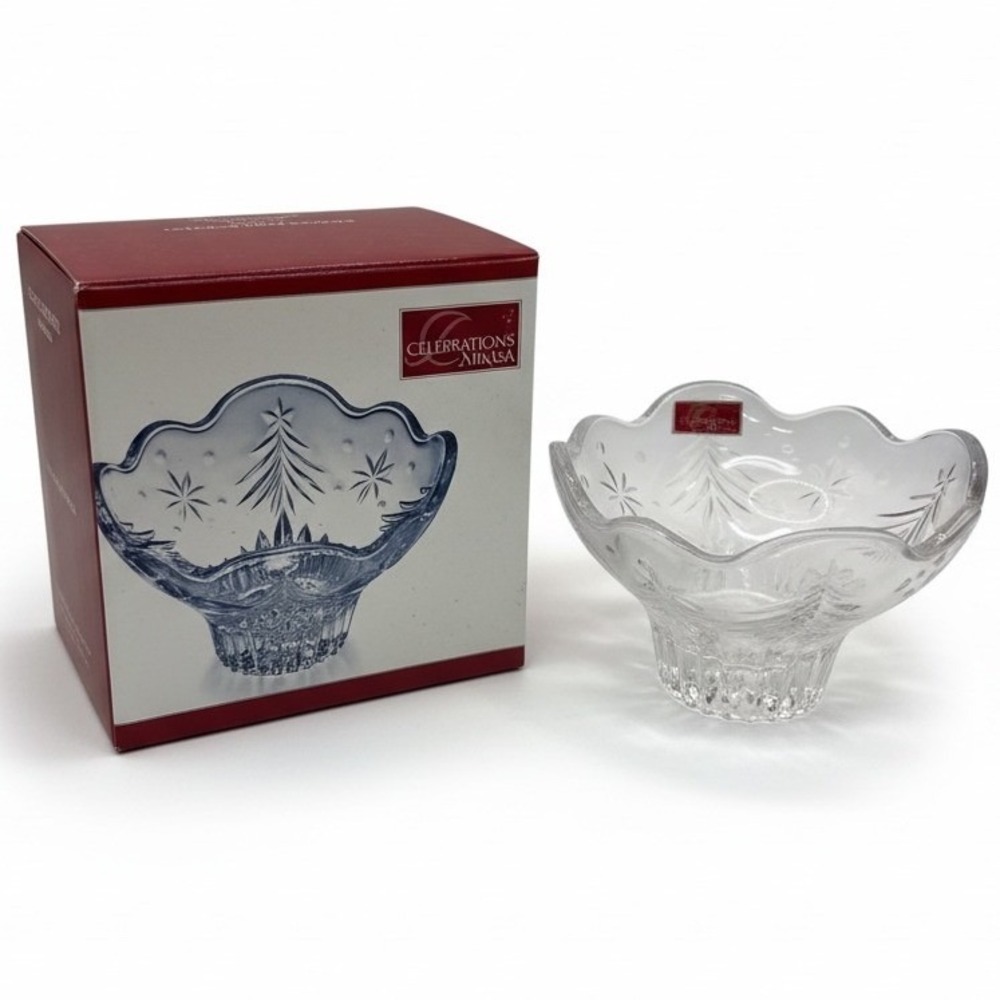 Mikasa Celebrations Christmas Night Crystal Footed Bowl Tree Dish Entertain NIB